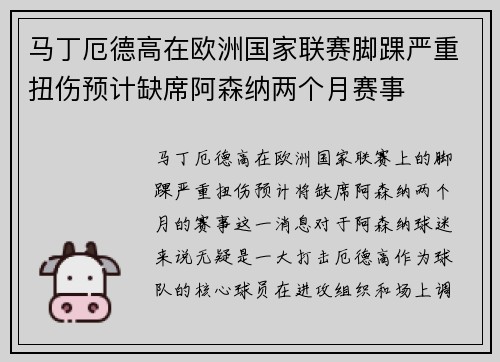 马丁厄德高在欧洲国家联赛脚踝严重扭伤预计缺席阿森纳两个月赛事